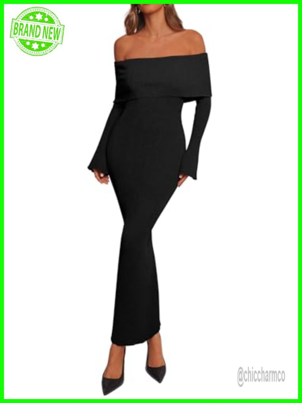 Women Off Shoulder Bodycon Maxi Sweater Dress Ribbed Knit Long Sleeve